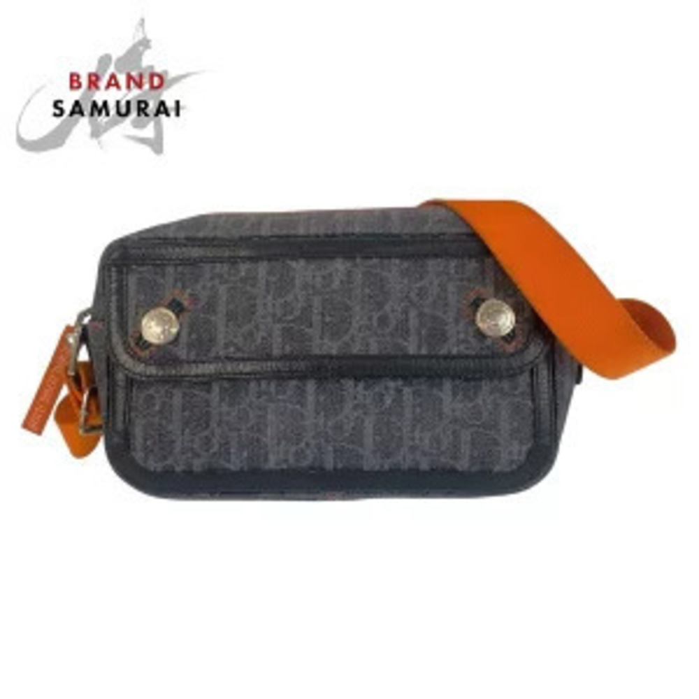 Christian Dior Flight Trotter Navy Blue black orange canvas shoulder bag pouch